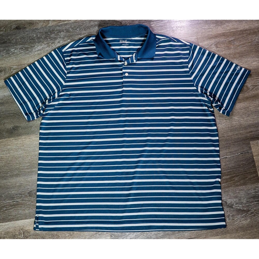 Walter Hagen Polo Shirt Mens 2XL‎ Blue Stripe Short Sleeve Golf Performance